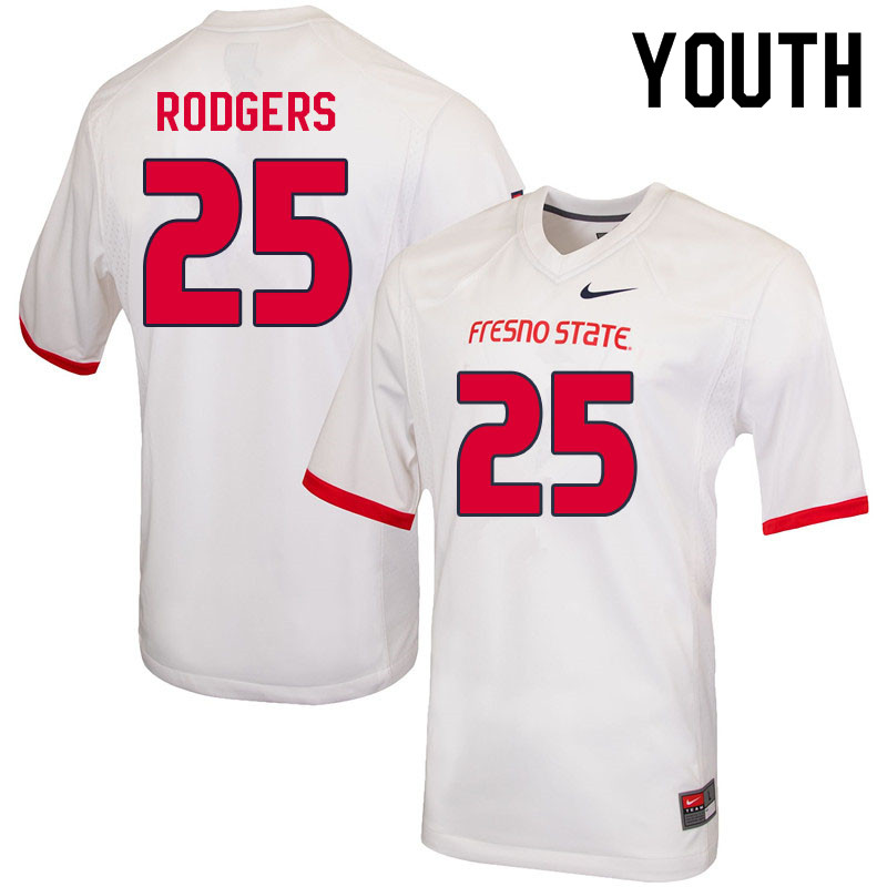 Youth #25 Caden Rodgers Fresno State Bulldogs College Football Jerseys Sale-White
